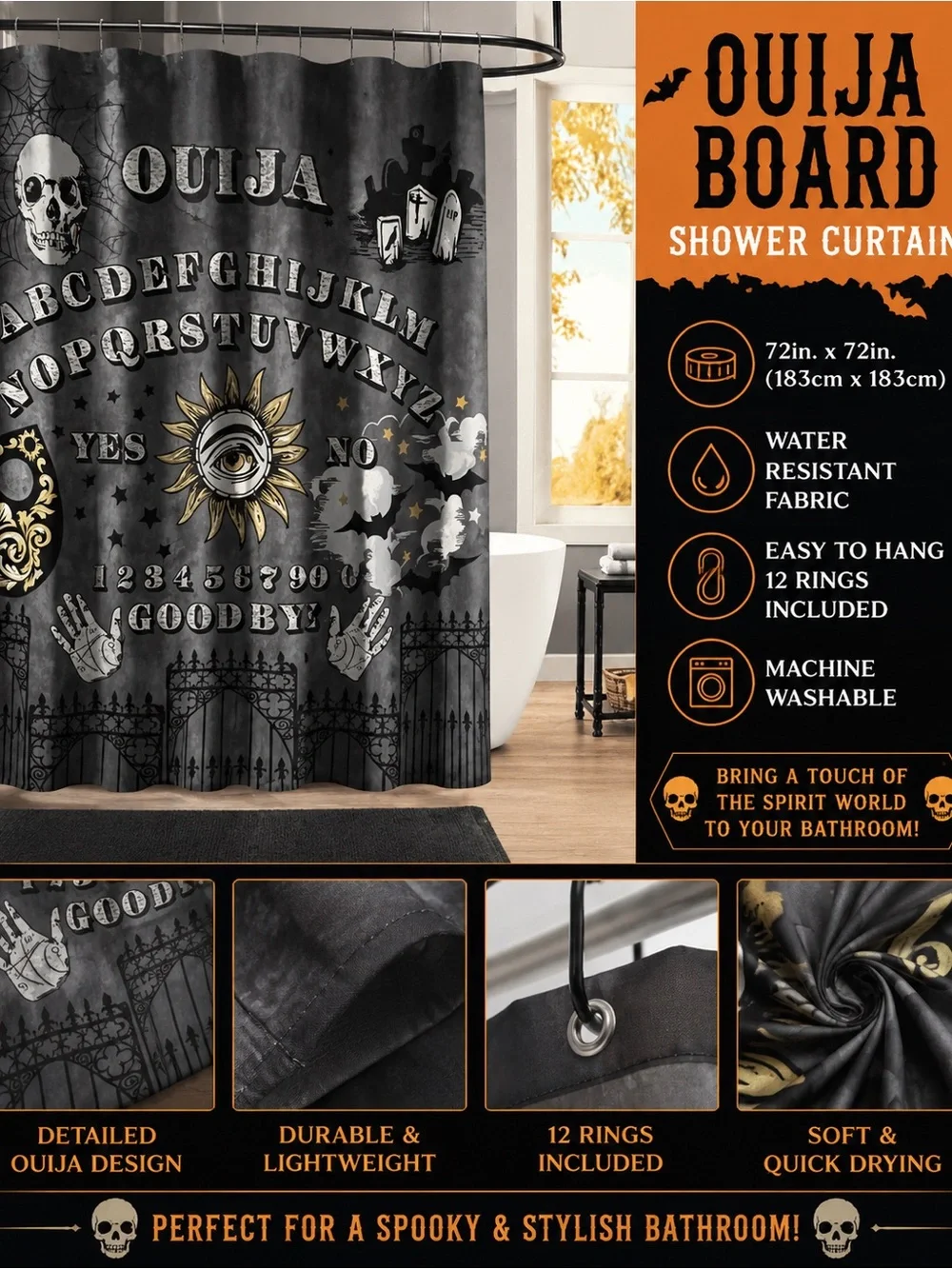 Ouija Board Shower Curtain - Black